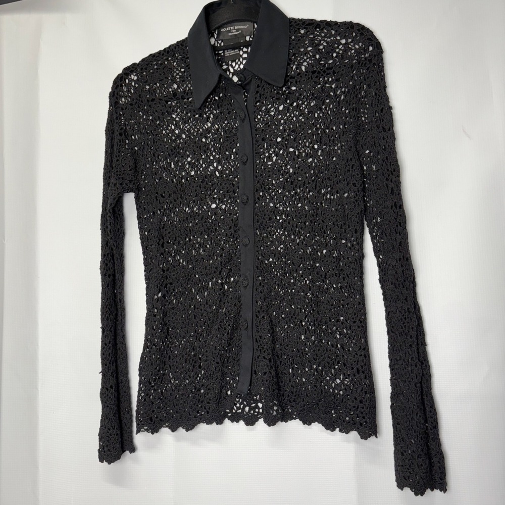 Colette Mordo Button Down Floral Crochet Knit Top‎ Small Witchy Goth Old Money